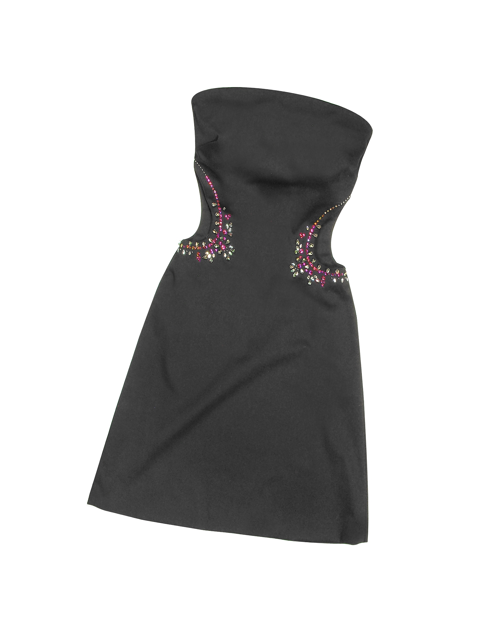 Black Crystal Decorated Cut Out Strapless Dress
