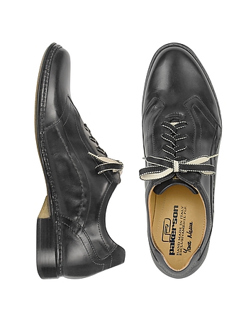 Black Italian Handmade Leather Lace-up Shoes