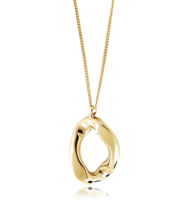 Golden Brass Link Pendant Long Necklace