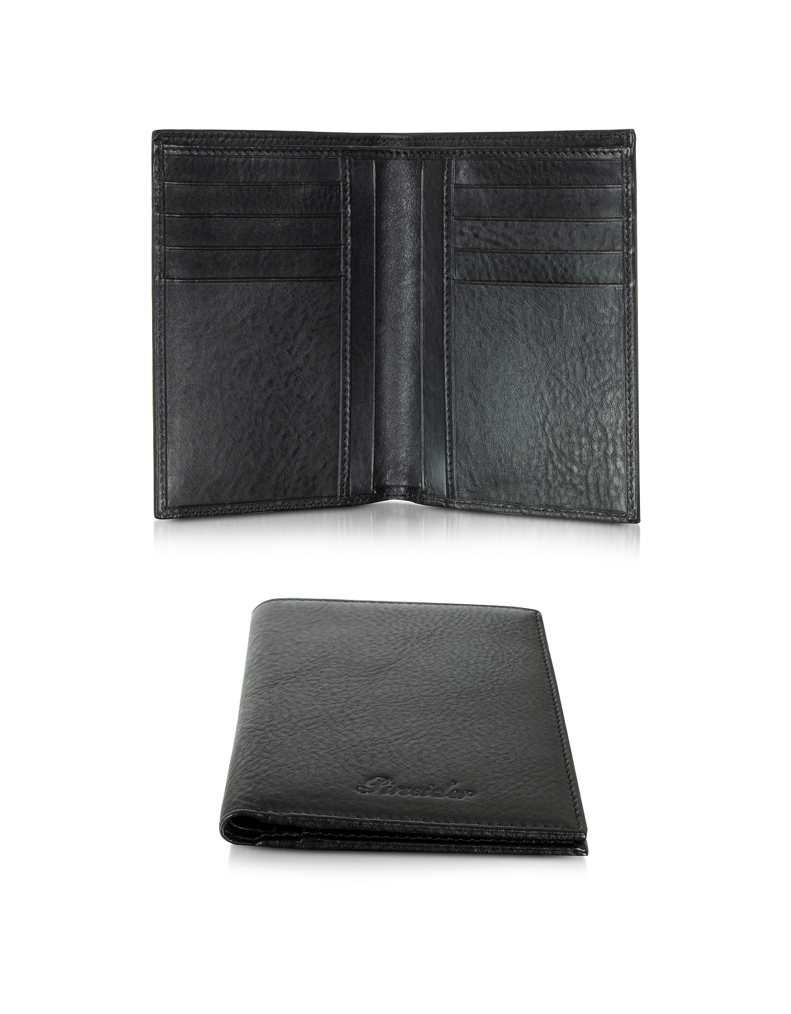 Pineider Country Black Leather Vertical Wallet