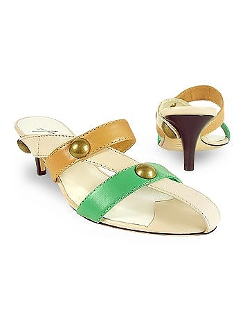 Cream Front Straps Leather Slide Shoes