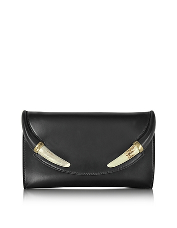 Black Nappa Leather and Horn Clutch