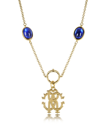 RC Line Gold Tone Pendant Necklace w/Deep Blue Stones