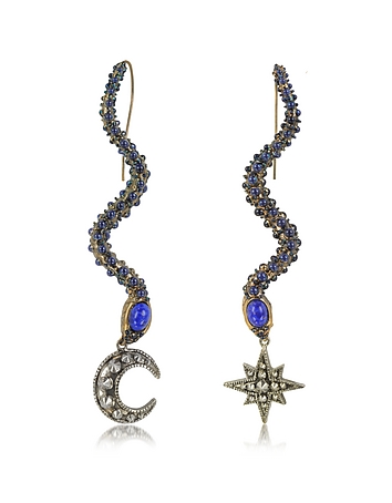 Snake Metal and Blue Stone Earrings