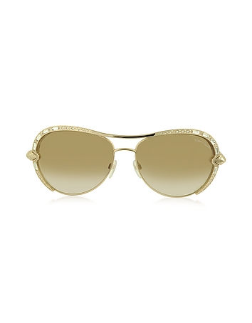 SULAPHAT 975S Gold Metal Aviator Women's Sunglases w/Crystals