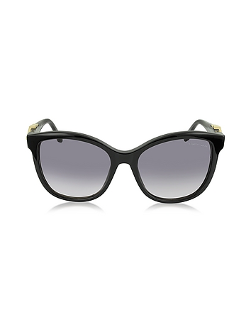 Kraz 877S 01B Black Acetate Cat Eye Sunglasses w/Goldtone Details