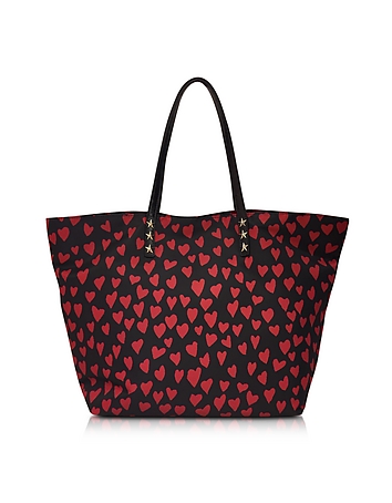 Red and Black Heart Print Nylon Tote