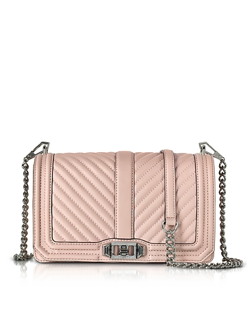 Vintage Pink Leather Chevron Quilted Love Crossbody Bag