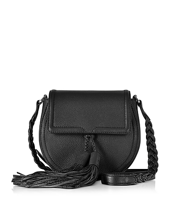 Black Leather Isobel Saddle Bag w/Tassels