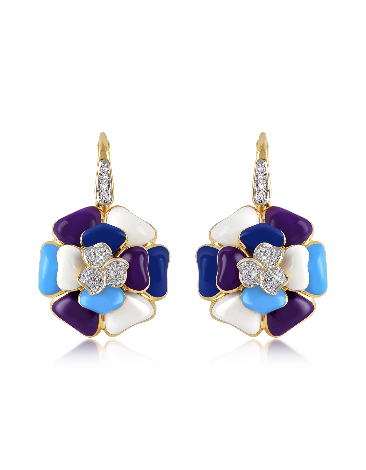 Rosato  Earrings Tearose - Diamond and 18K Gold Blue Flower Earrings