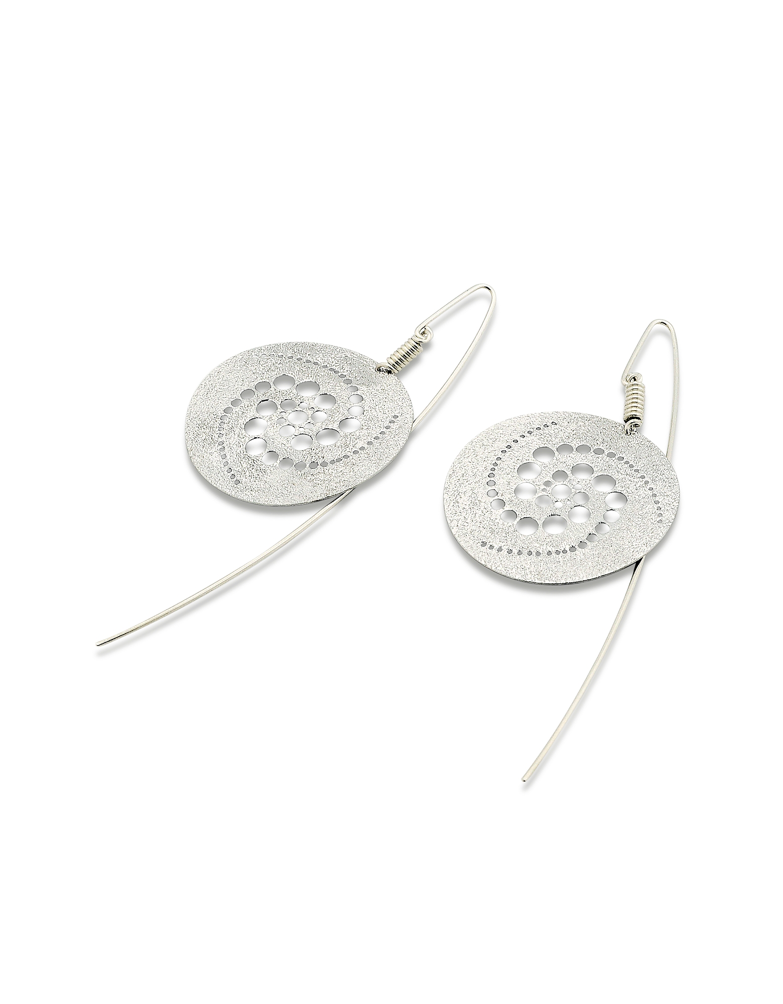 Silver Etched Crop Circle Round Drop Earrings