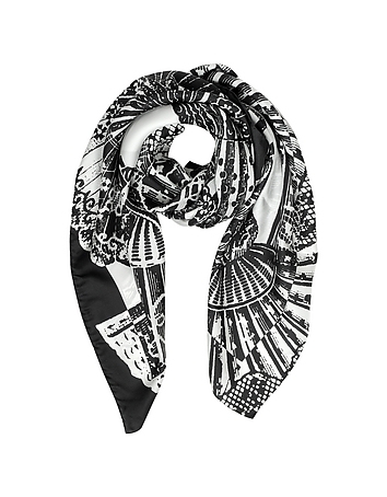 Hand Fans Print Silk Square Scarf