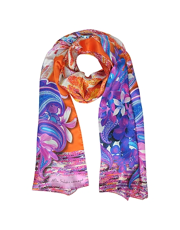Flowers and Paisley Print Silk Stole