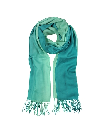 Gradient Green Wool and Cashmere Stole