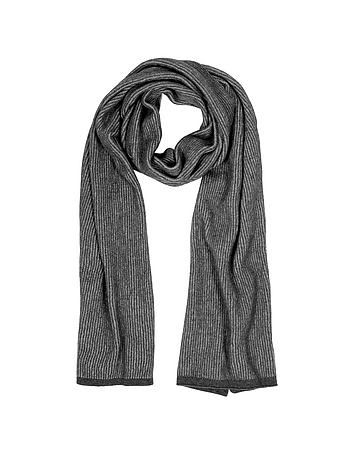 Gray/Black Stripe Wool Blend Long Scarf