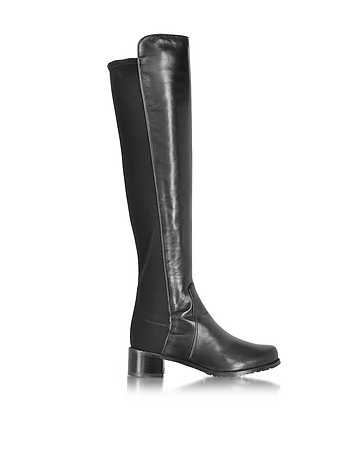 Reserve Black Nappa Leather and Micro Stretch Fabric Over The Knee Boots