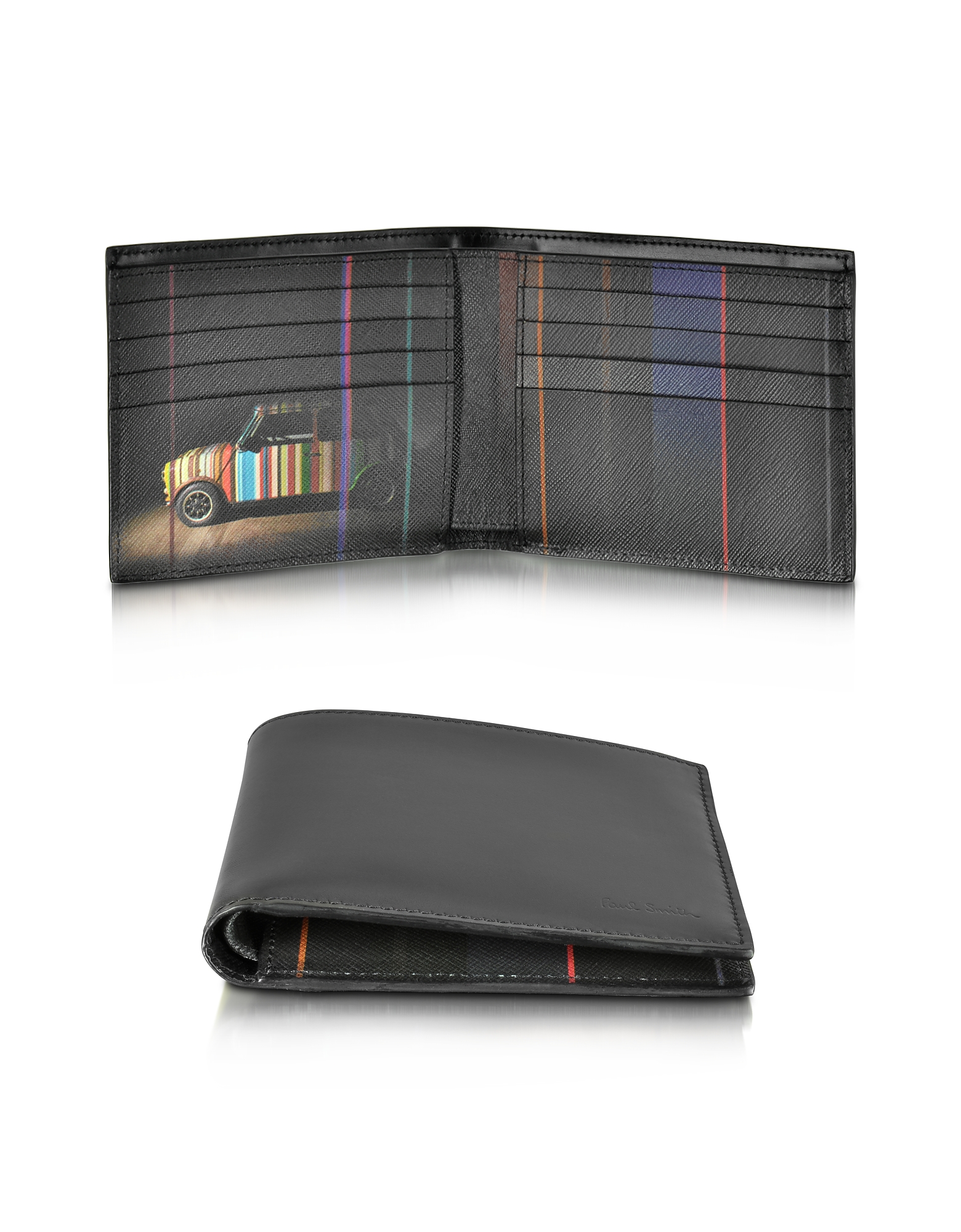 Paul Smith Men's Black Leather Mini Print Interior Billfold Wallet