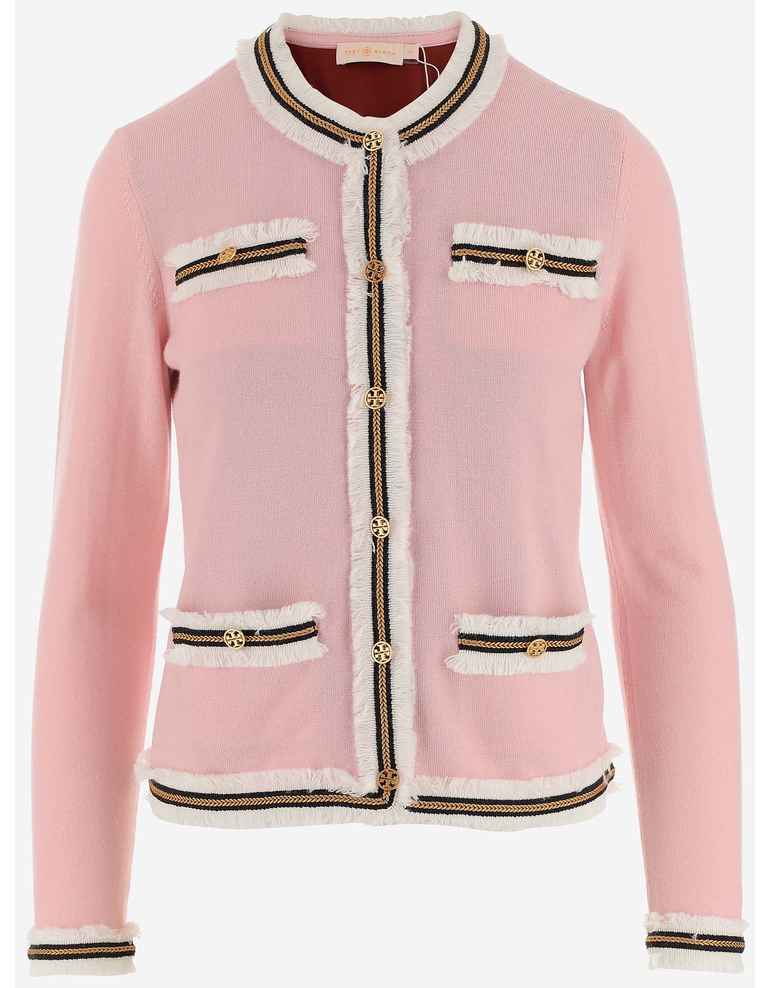 Tory Burch Designer Knitwear, Pink Merino Wool Women's Jacket-Sweater