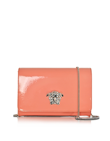 Flamingo Pink Patent Leather Palazzo Clutch with Medusa Head