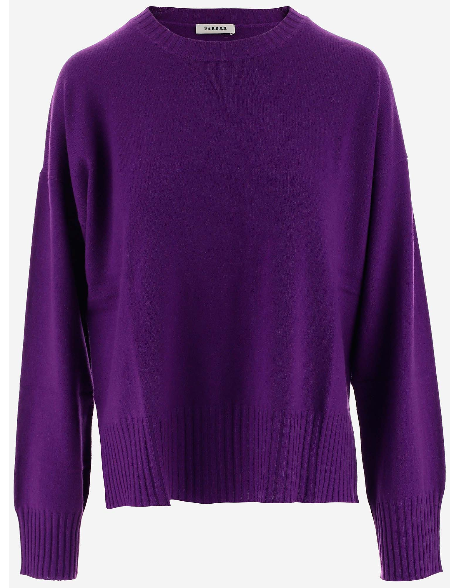 Parosh Designer Knitwear, Purple Cashmere Women's Sweater