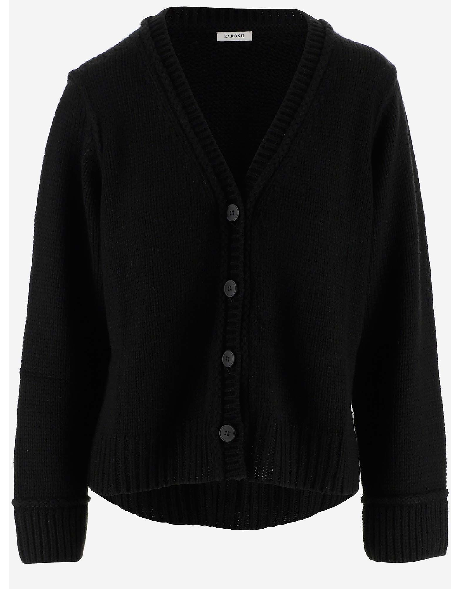 Parosh Designer Knitwear, Black Alpaca Women's Cardigan