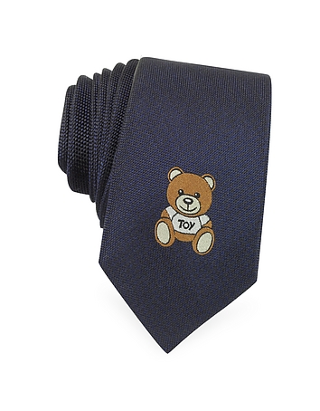 Moschino Teddy Bear Solid Silk Jacquard Narrow Tie
