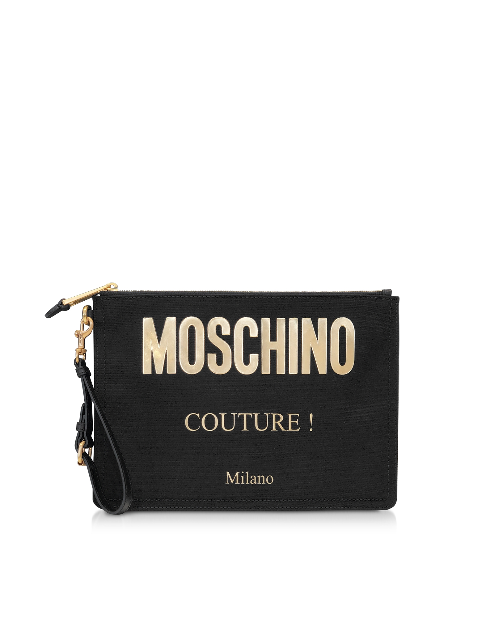 Moschino  Handbags Black and Gold Nylon Signature Clutch