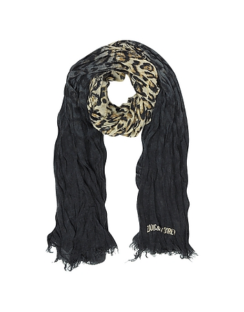 Delta Grunge Leopard Print Wool Blend Wrap