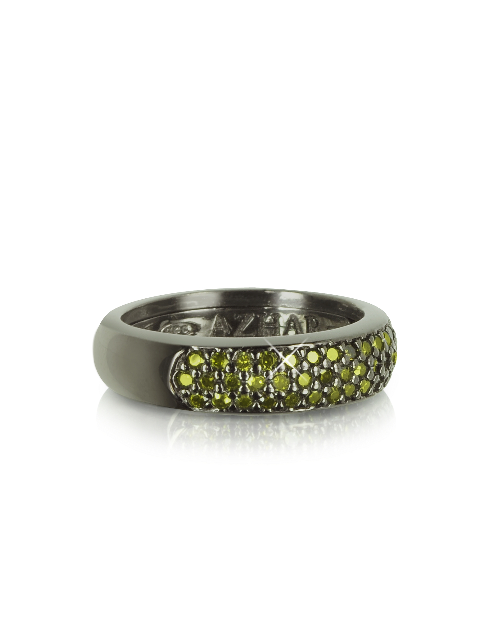 

Кольцо из Серебра 925 пробы с Цирконами Оливково-зеленого Цвета, Черный