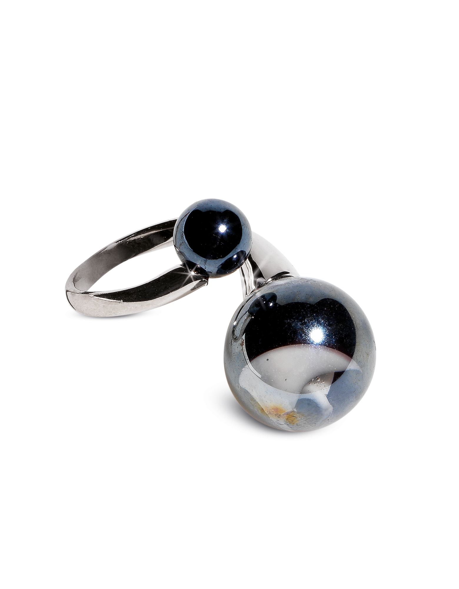 

Optical - Silver Stainless Steel Ring w/Black Murano Glass Beads