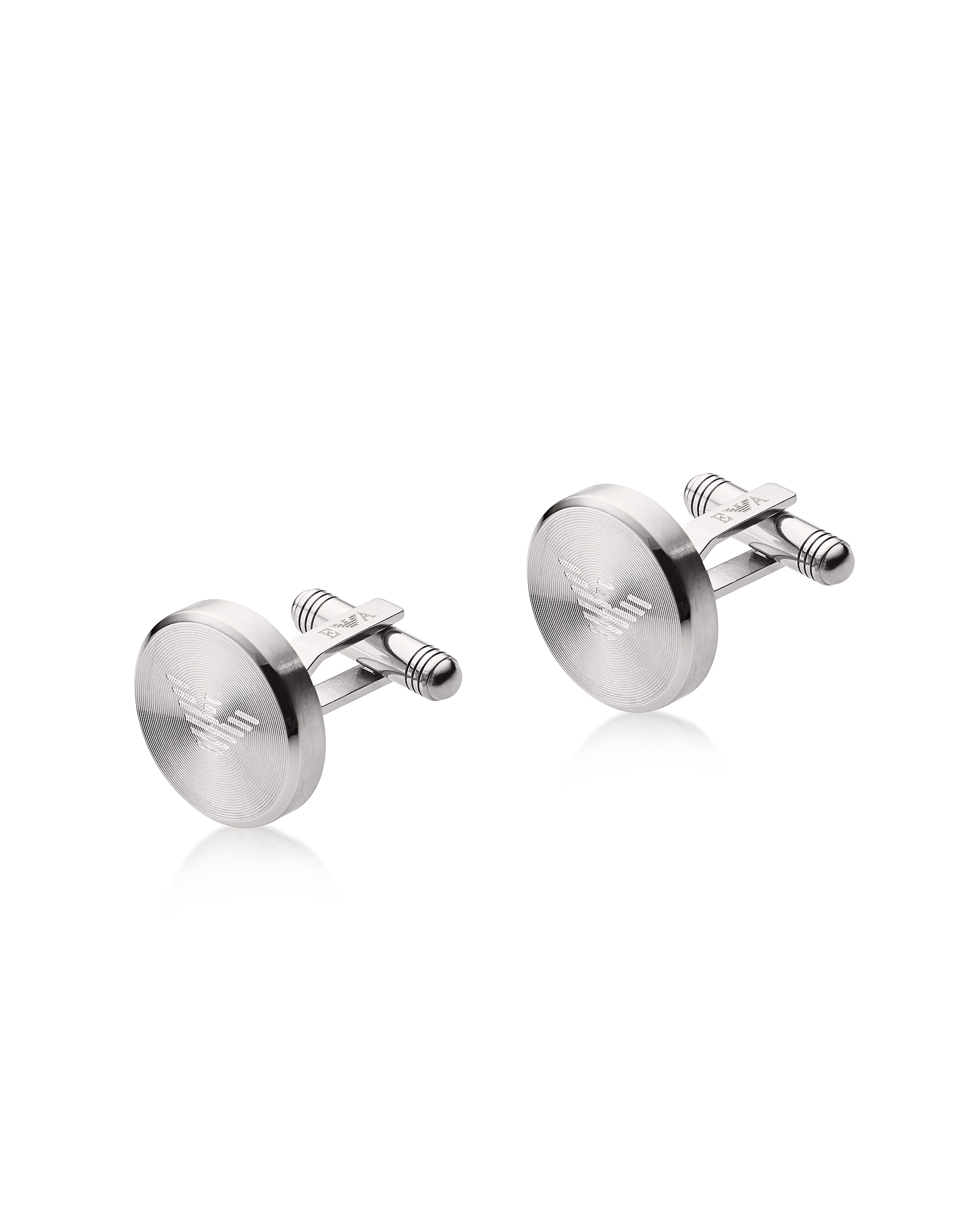 

Round Brushed and Polished Stainless Steel Men's Cufflinks, Silver