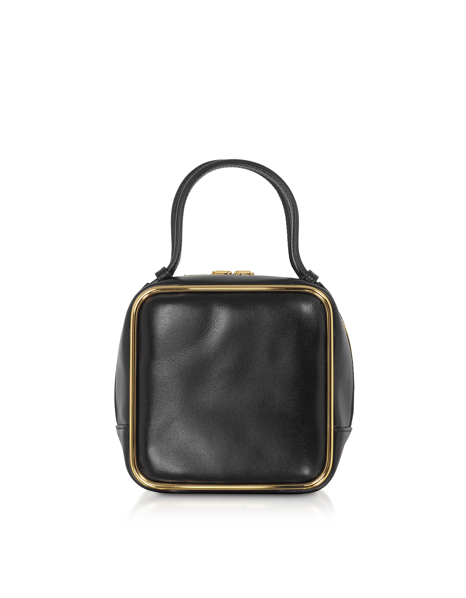

Black Leather Halo Top Handle Satchel Bag