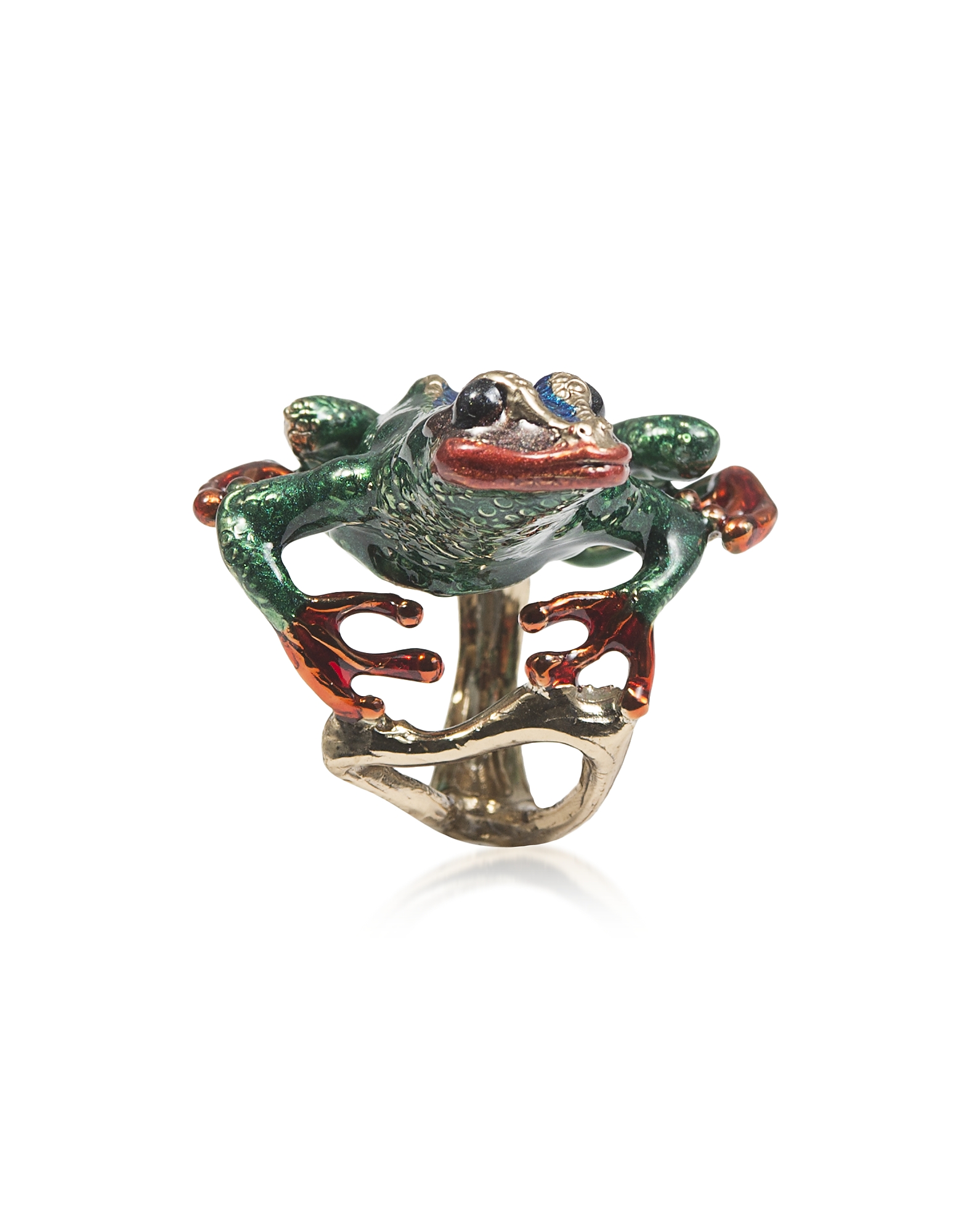 

Long Froggy Bronze Ring w/ Enamel, Green