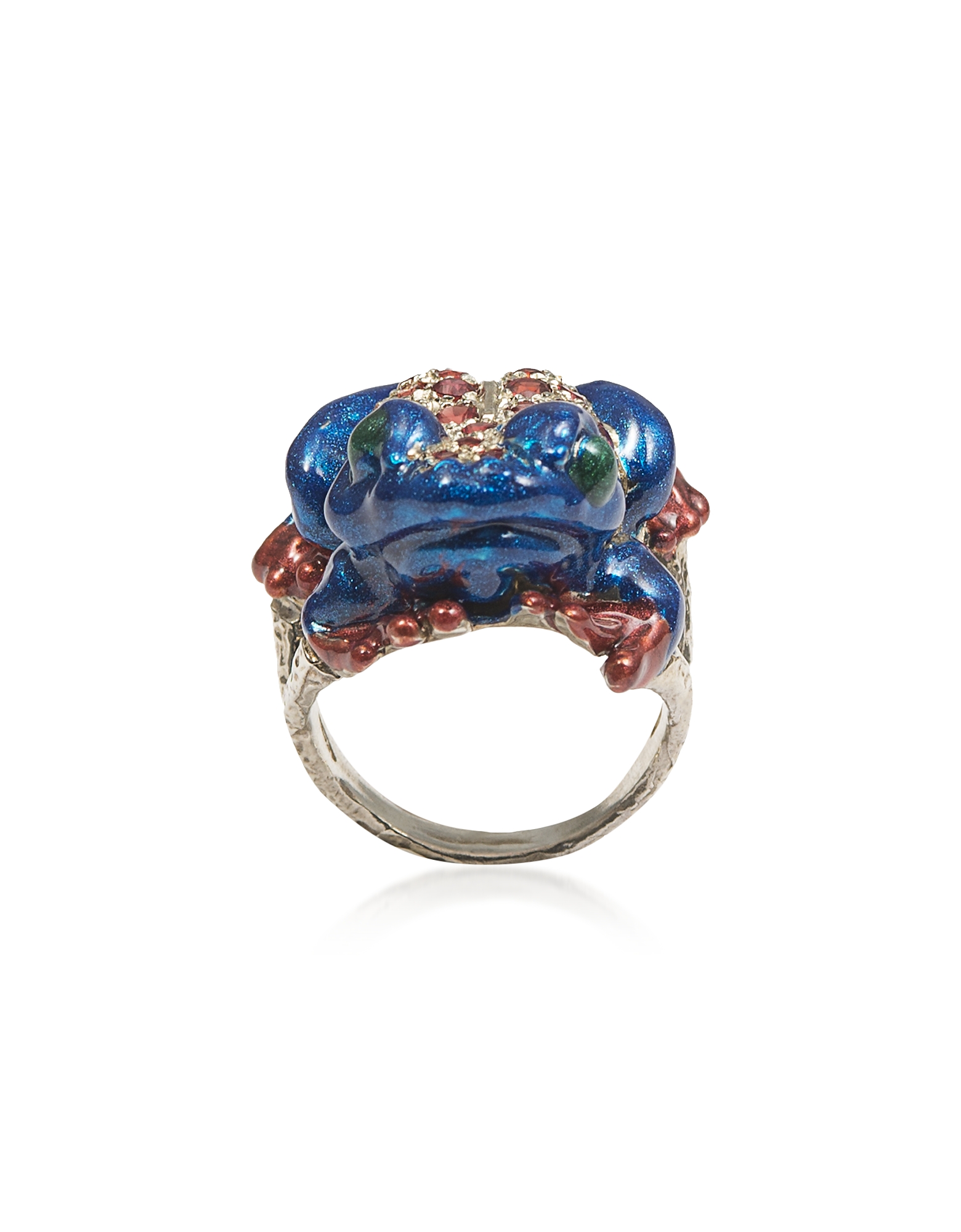 

Silver Froggy Ring w/ Pavé Red Sapphires And Blue Enamel