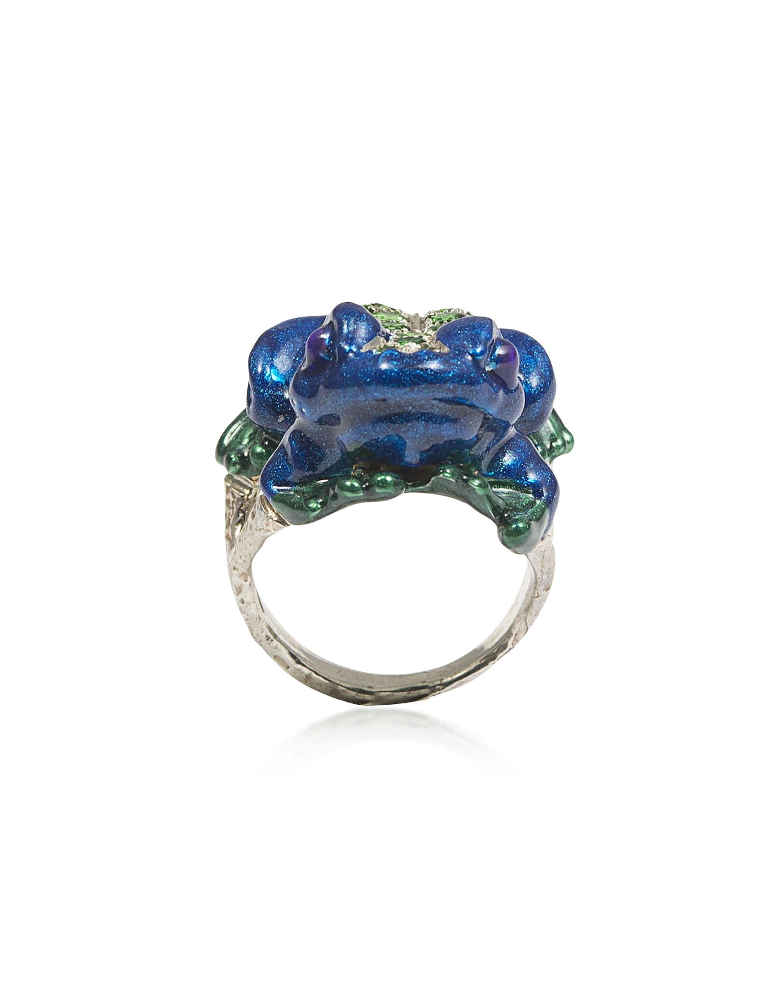 

Silver Froggy Ring w/ Pavé Tsavorites And Blue Enamel