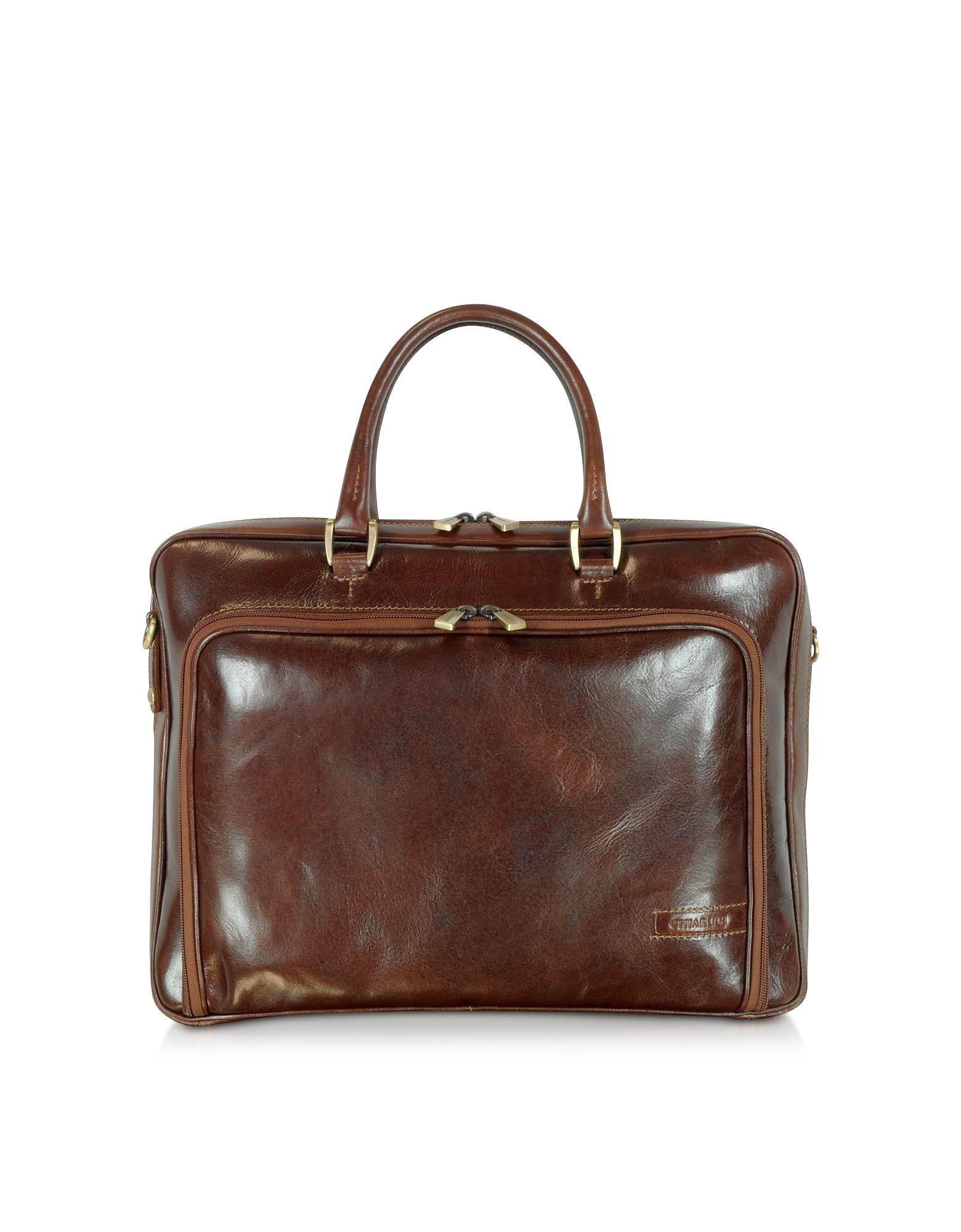 

Dark Brown Double Handle Leather Zip Briefcase