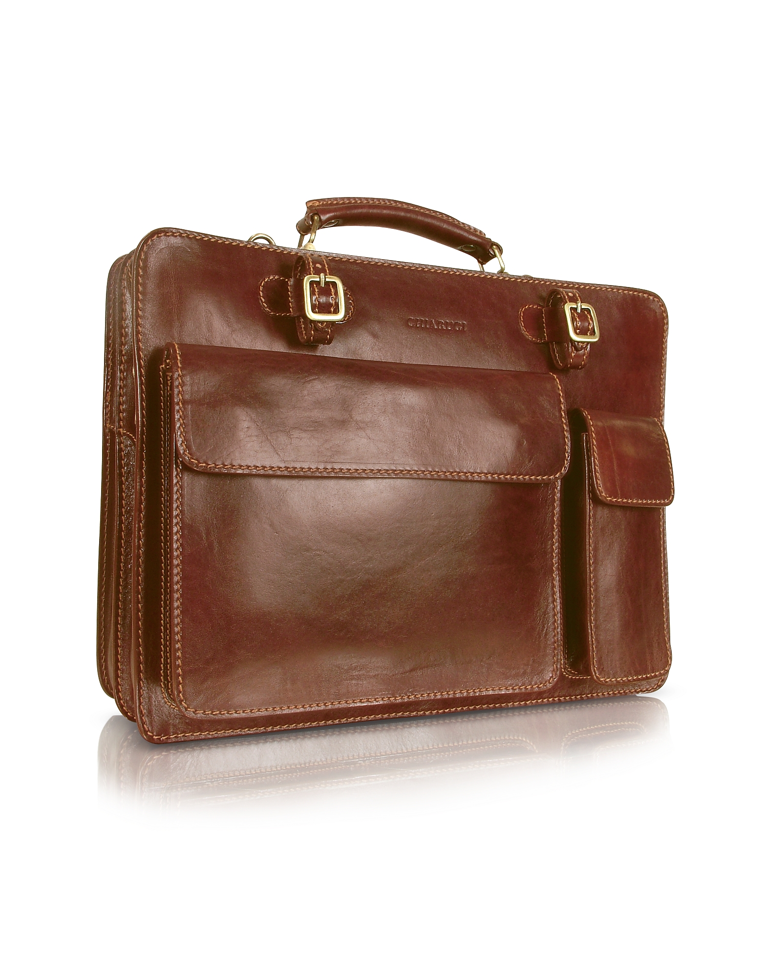 

Handmade Brown Genuine Leather Double Gusset Briefcase, Dark brown