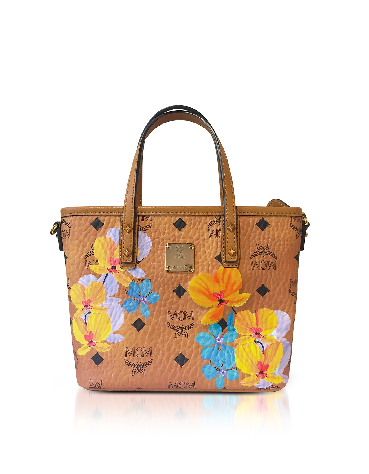 

Essential Visetos Floral Print Cognac Top Zip Mini Tote Bag