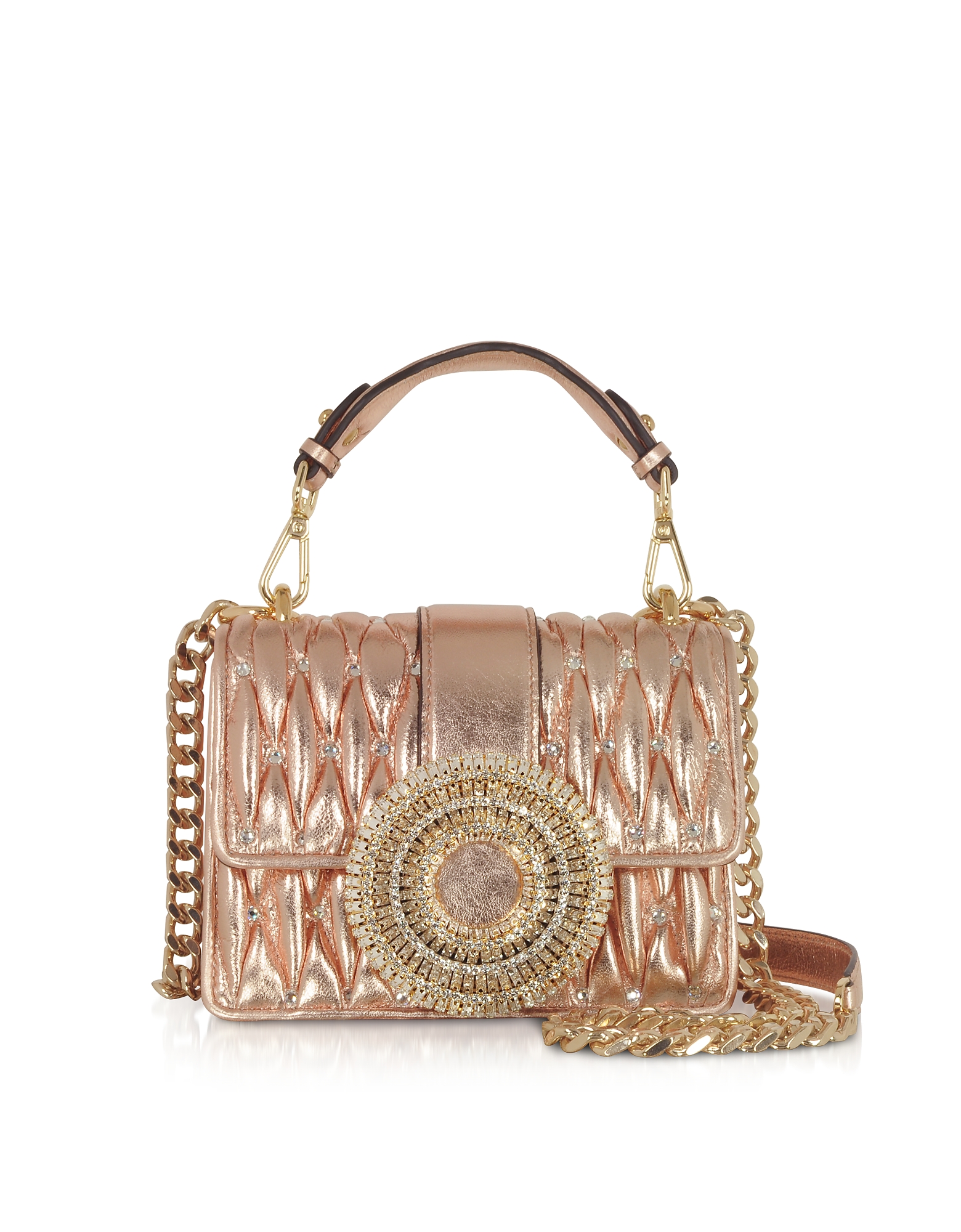 

Gio Small Rose Gold Leather & Crystal Handbag