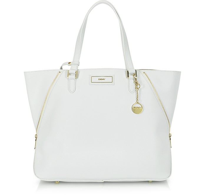 DKNY White Large Saffiano Leather Zip Tote at FORZIERI