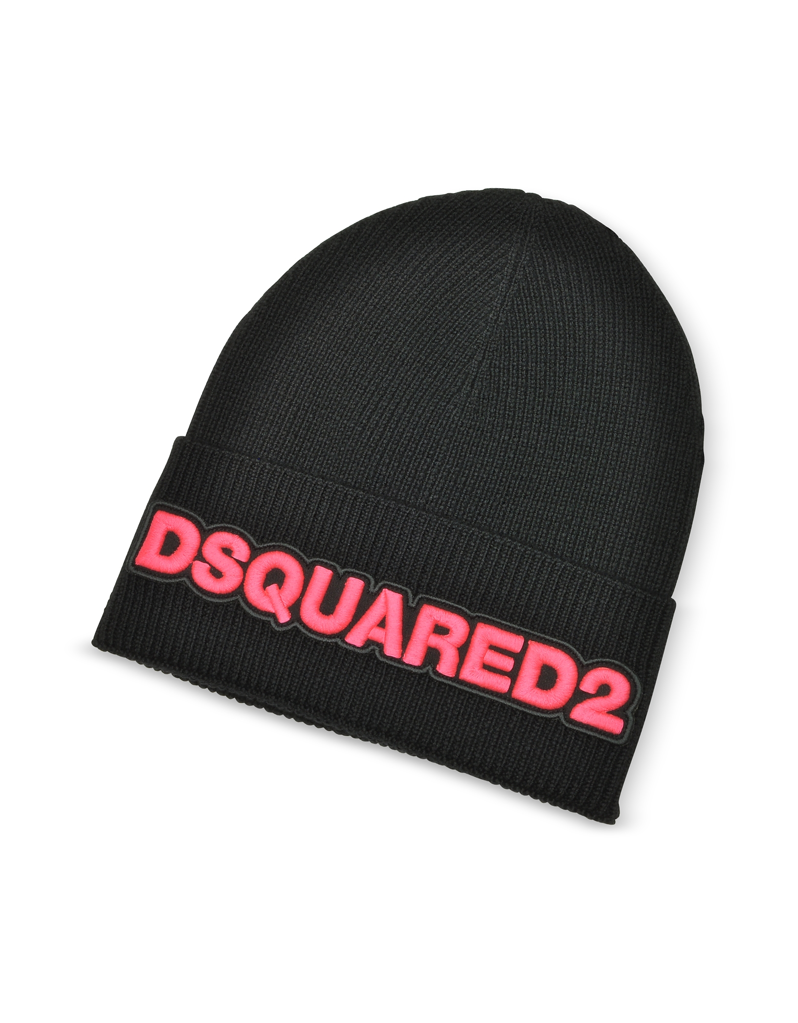 

Embroidered Logo Black and Neon Pink Wool Beanie