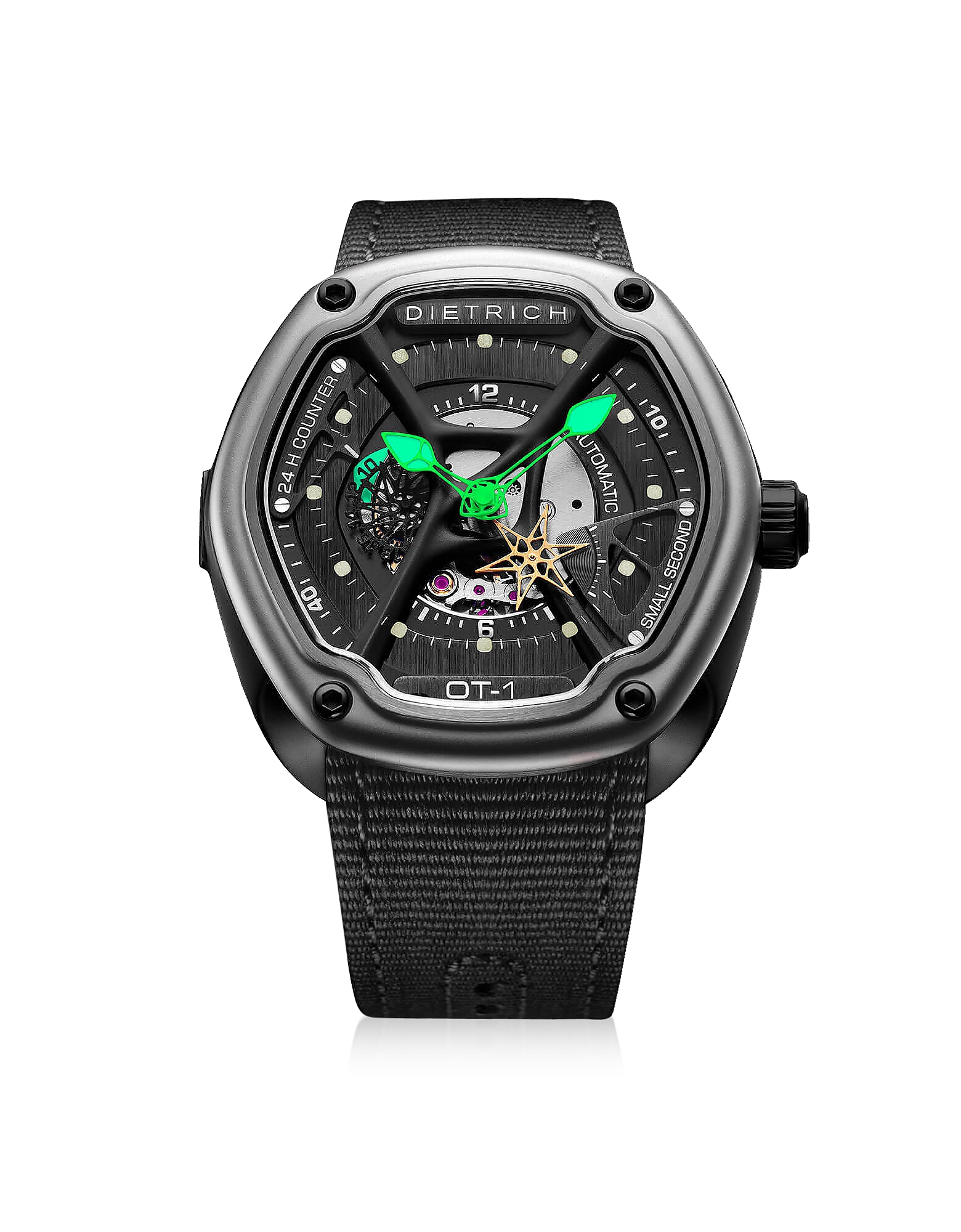 

OT-1 316L Steel Men's Watch w/Green Luminova and Nylon Strap, Black