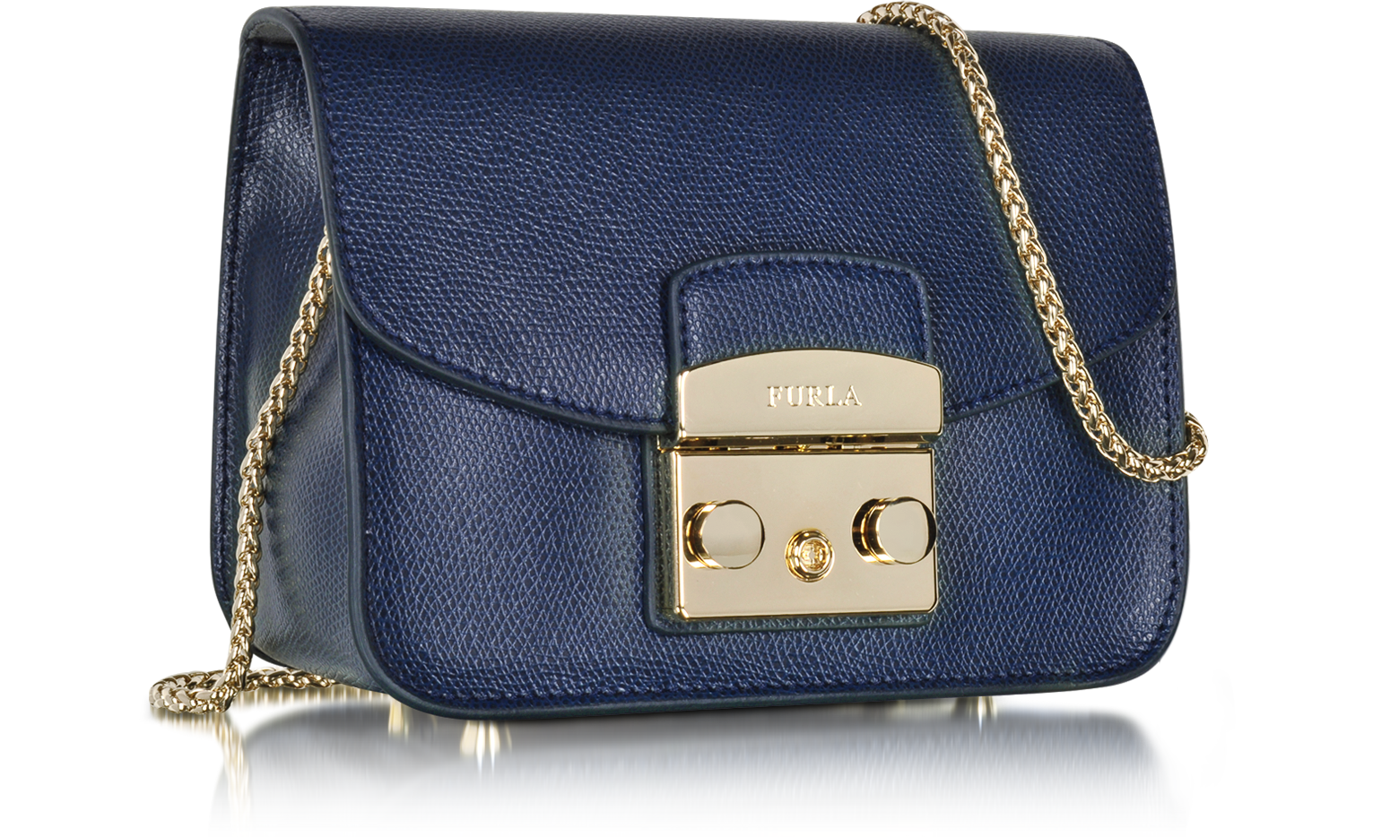 FURLA Metropolis Mini Navy Blue Leather Crossbody Bag in Avio Blue/Gold ...