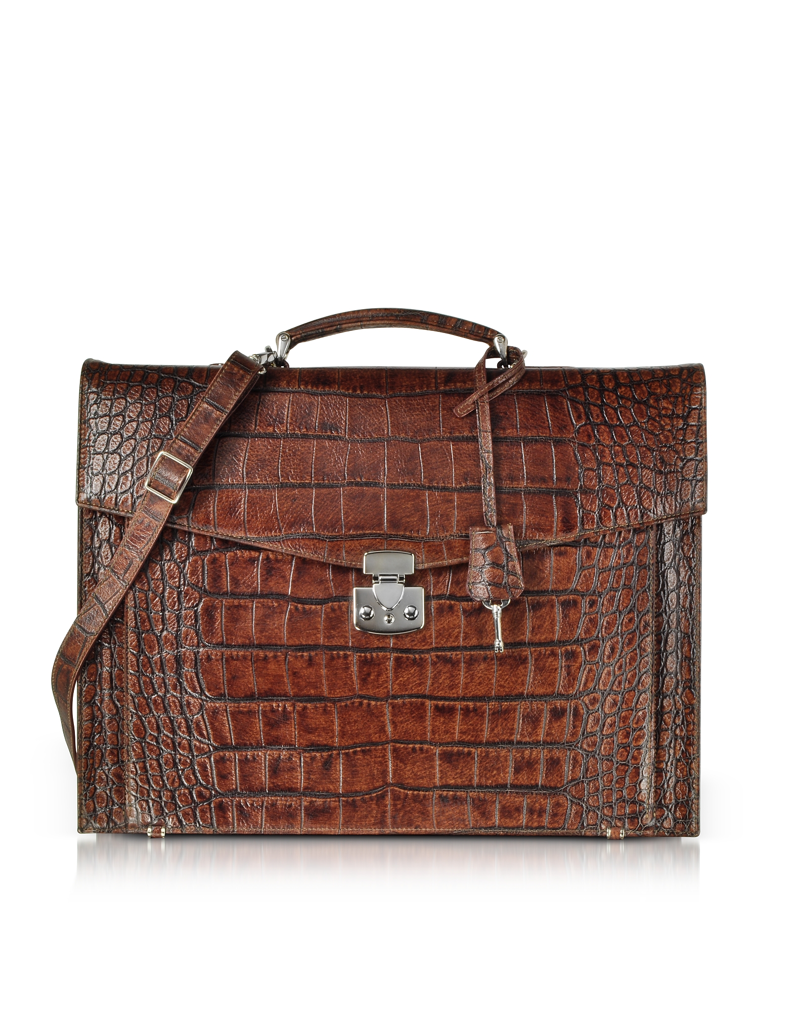 

Brown Croc-Embossed Leather Briefcase
