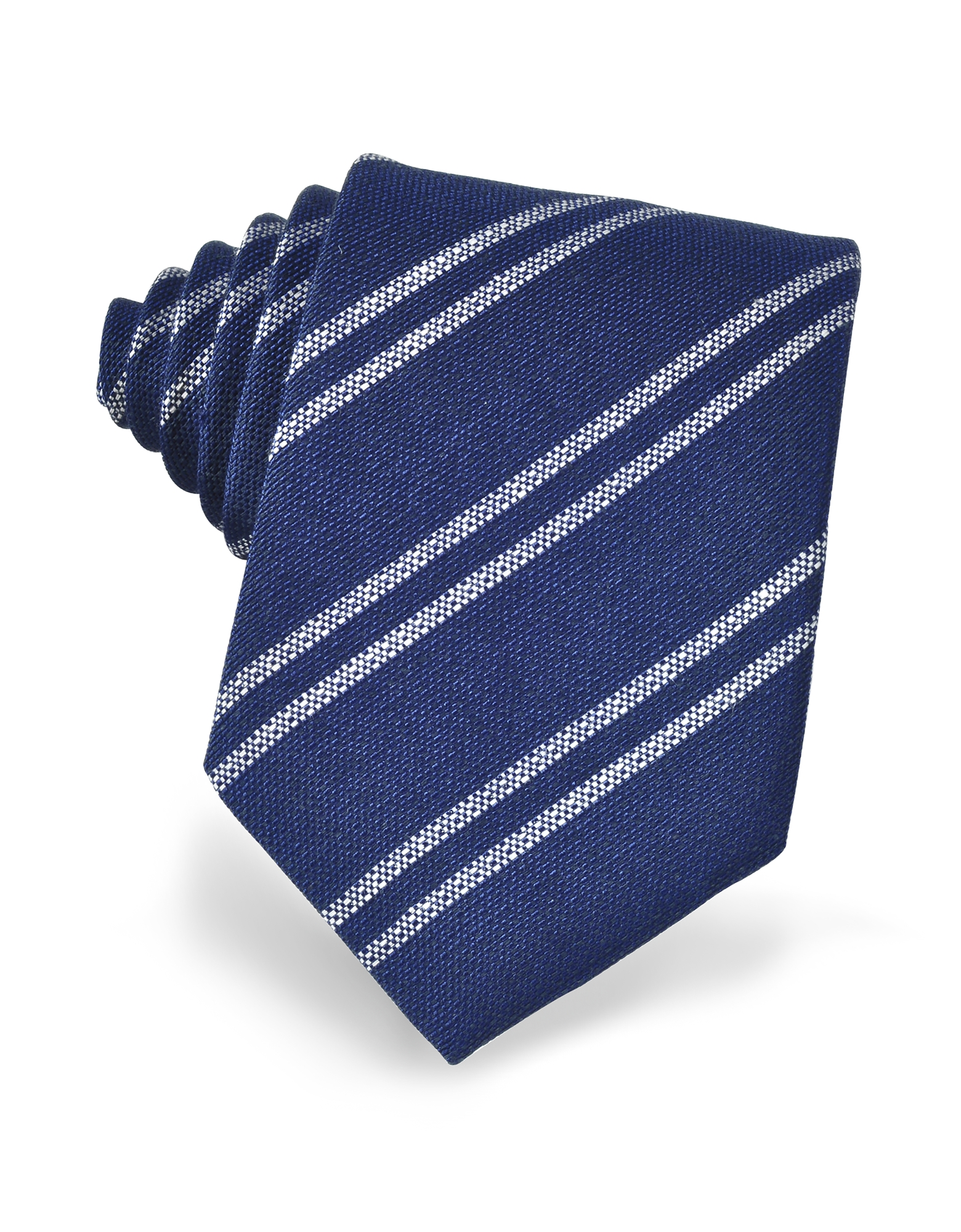 

Blue and White Diagonal Striped Woven Silk Tie