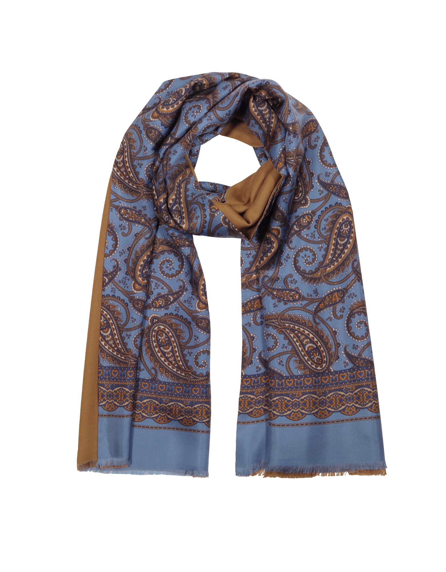 

Modal & Silk Oversized Paisley Print Men's Fringed Scarf, Brown/blue