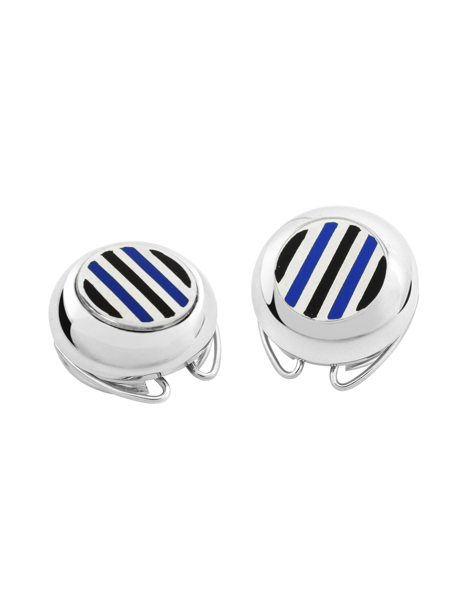 

Striped Silver Plated Button Covers, Blue