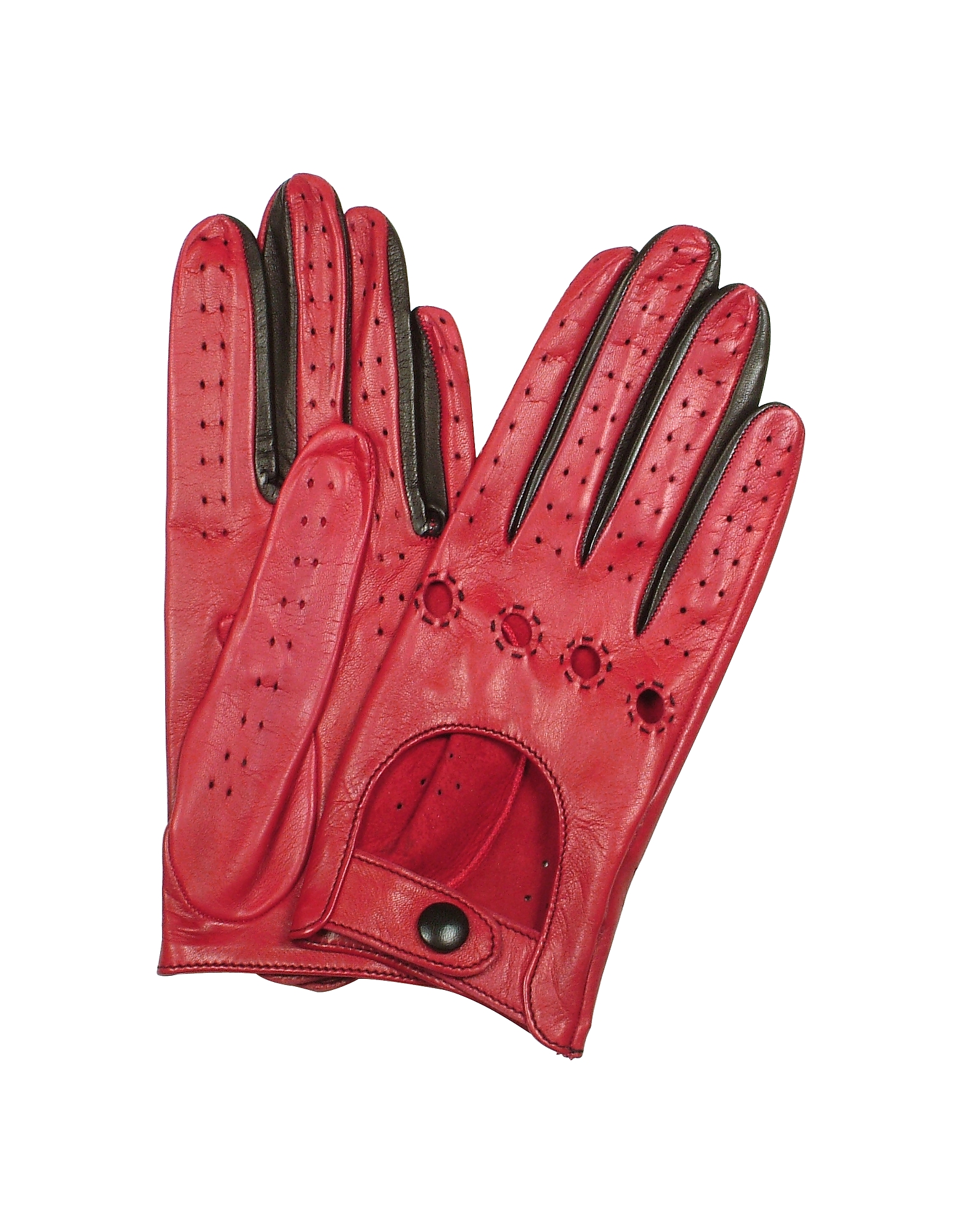 

Women's Red & Black Perforated Italian Leather Driving Gloves