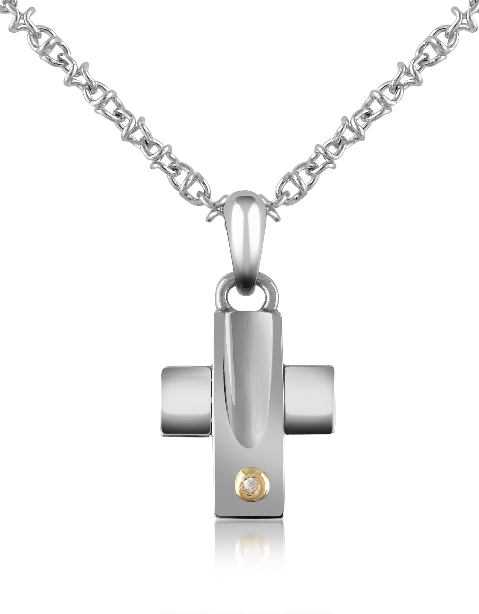 

Diamond and Stainless Steel Cross Pendant Necklace, Silver