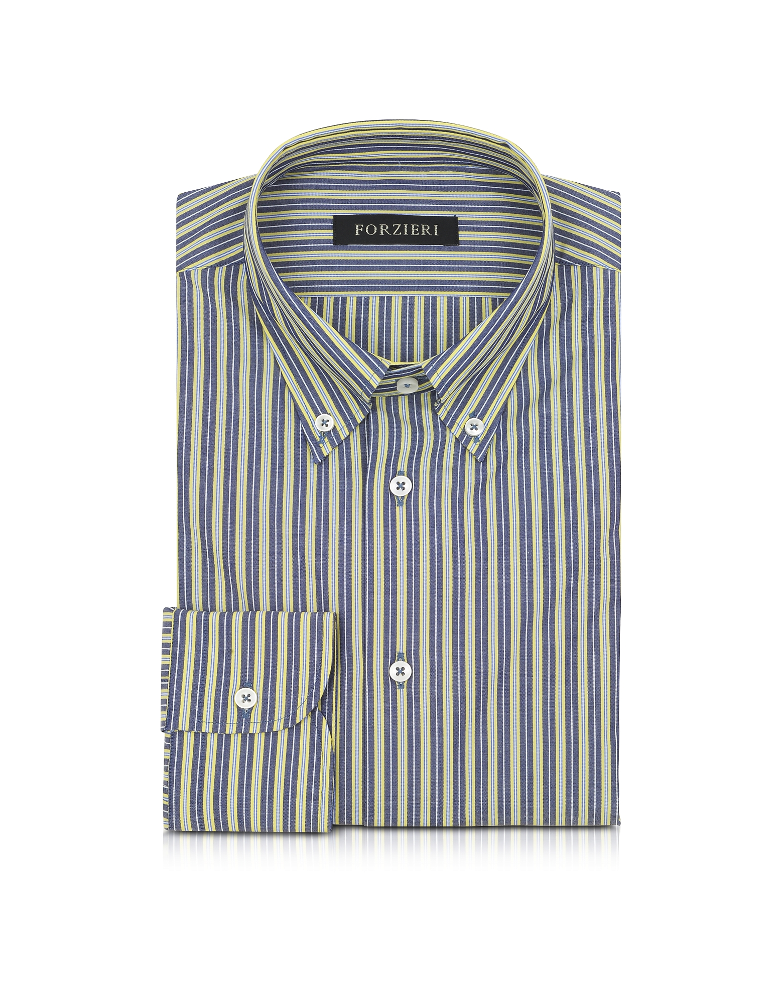 

Blue and Yellow Striped Cotton Slim Fit Men's Shirt